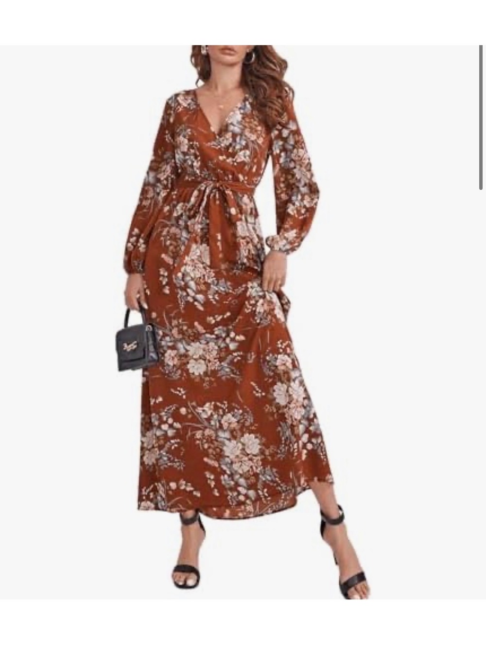 Floerns Women's Summer Wrap V Neck Casual Long Sleeve Belted Floral XL NWT